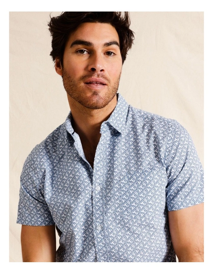 Palm Cove Convo Print Short Sleeve Shirt in White