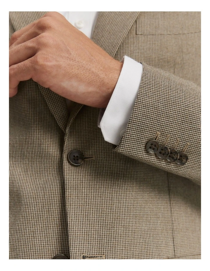 Regular Fit Cotton Wool Puppytooth Blazer in Dark Stone