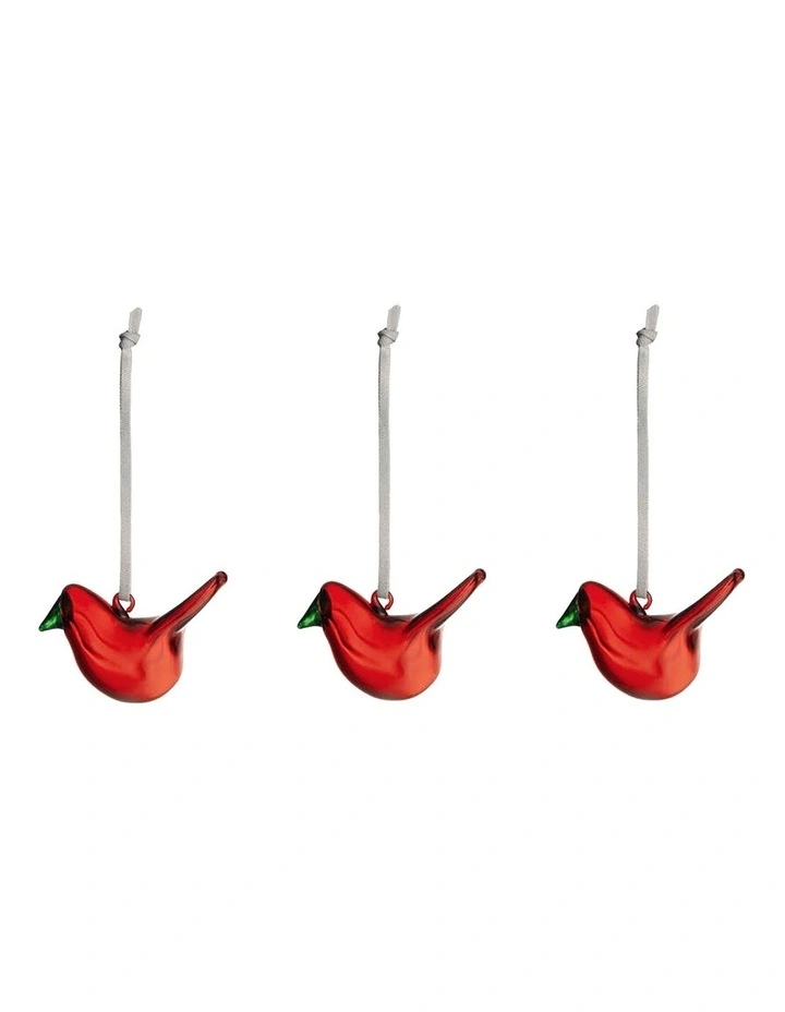 Mini Glass Birds Set of 3 in Red