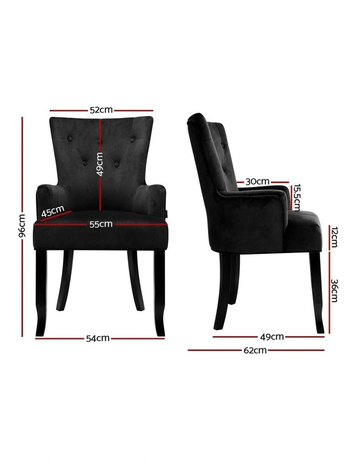 Dining Chair Velvet French Provincial Armchair in Black