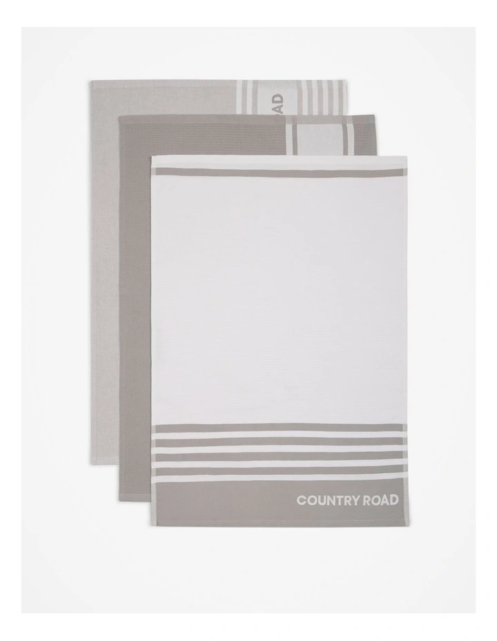 Aeri Australian Cotton Tea Towel Pack of 3 in Mid Grey
