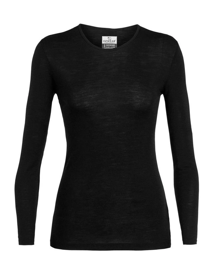 Oz Wear Merino Wool Long Sleeve Crew Neck T-shirt in Black