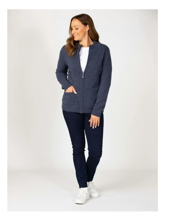 Ray Zip Up Bobble Cardigan in Denim