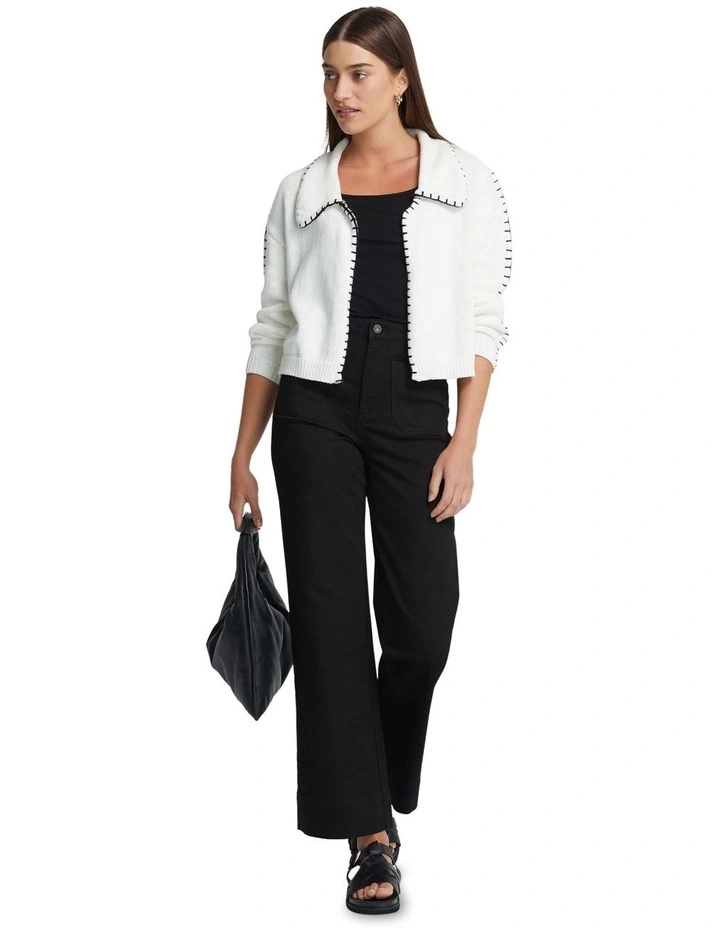 Claudine Cotton Cardigan in Ivory/Black