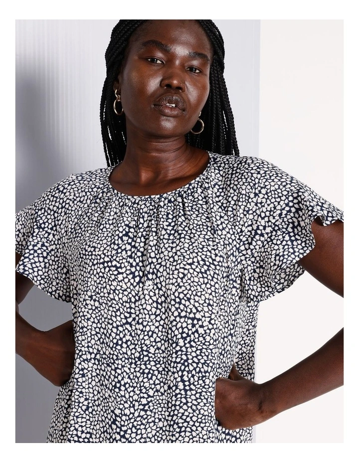 Gathered Neck Flutter Sleeve Top in Assorted