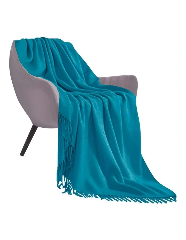 Acrylic Solid Knitted Throw Blanket in Blue