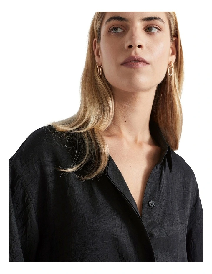 Satin Short Sleeve Shirt in Black