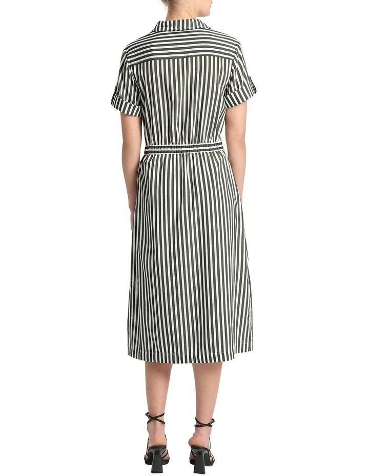 Cerys Stripe Wrap Dress in Moss/White
