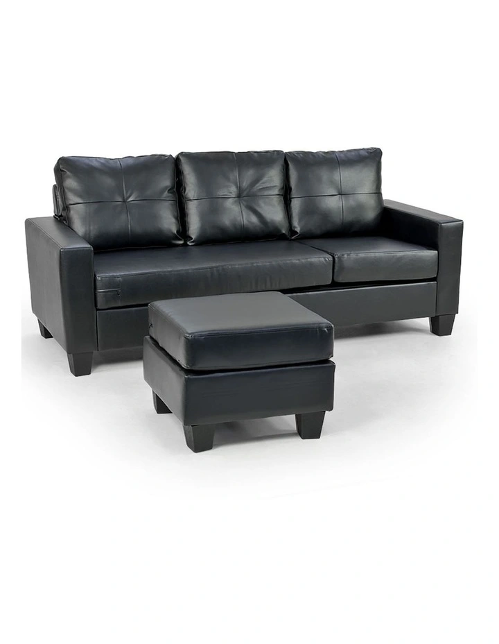 Corner Sofa Lounge Couch PU Leather with Chaise Black