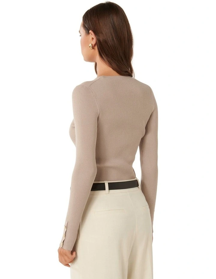 Della Rib Knit Jumper in Beige