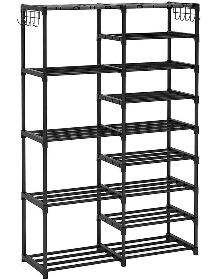 16-Shelf Tier Shoe Storage Shelf Organiser in Black