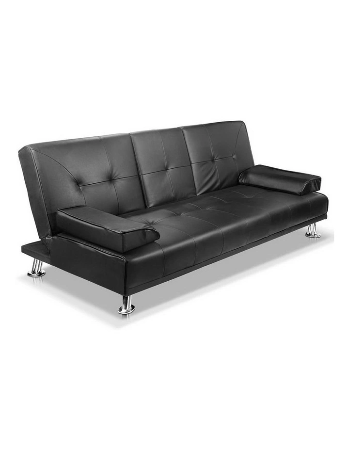3 Seater PU Leather Sofa Bed In Black