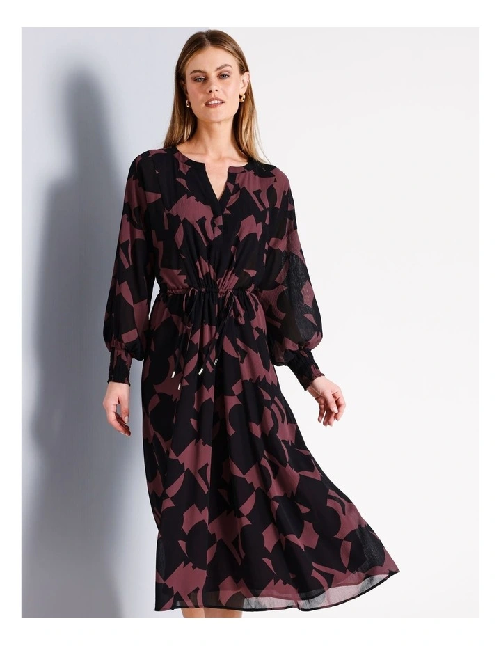 Recycled Polyester Blend Draw Cord Midi Dress in Assorted