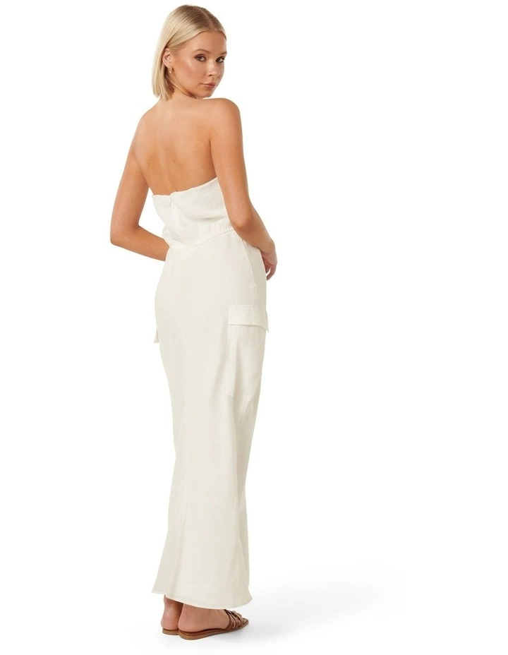 Mabel Strapless Cargo Midi Dress in White
