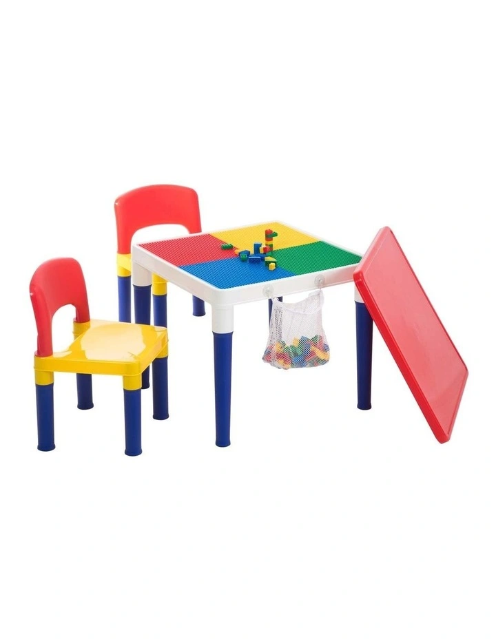 Children's 2-in-1 Building Blocks Table & Chairs Set with 100 Blocks