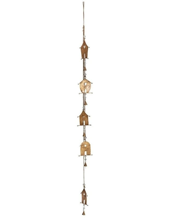 Bird Houses & Bells Hanging Decor in Burnt Gold