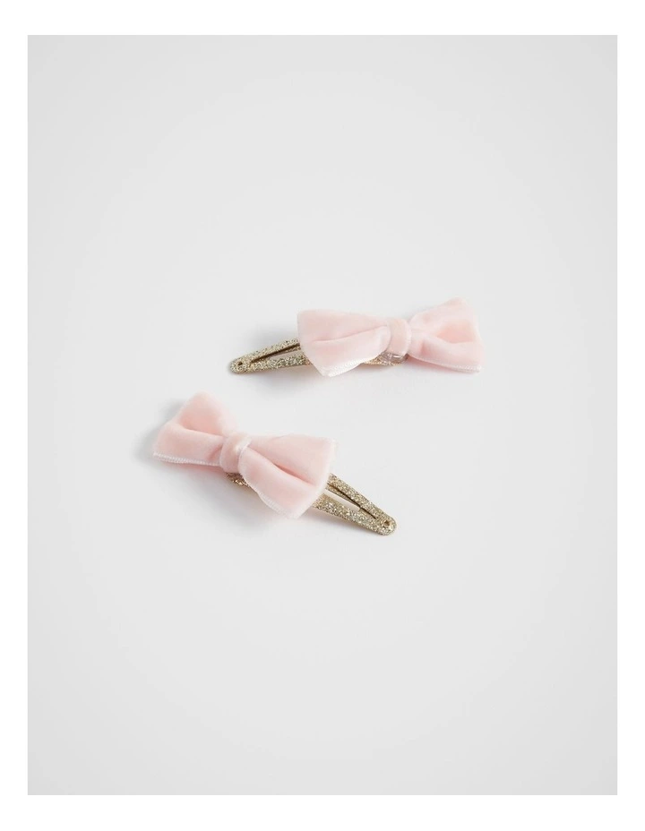 Glitter Velvet Bow Snaps in Dusty Rose