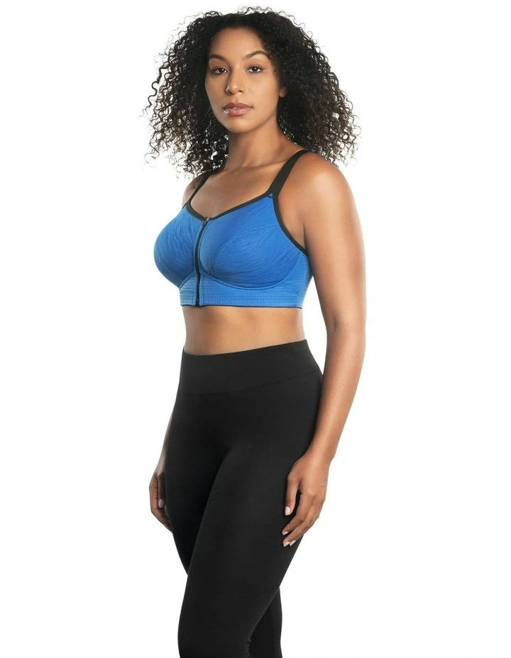 Wave Wirefree Zip Front Sports Bra in Blue