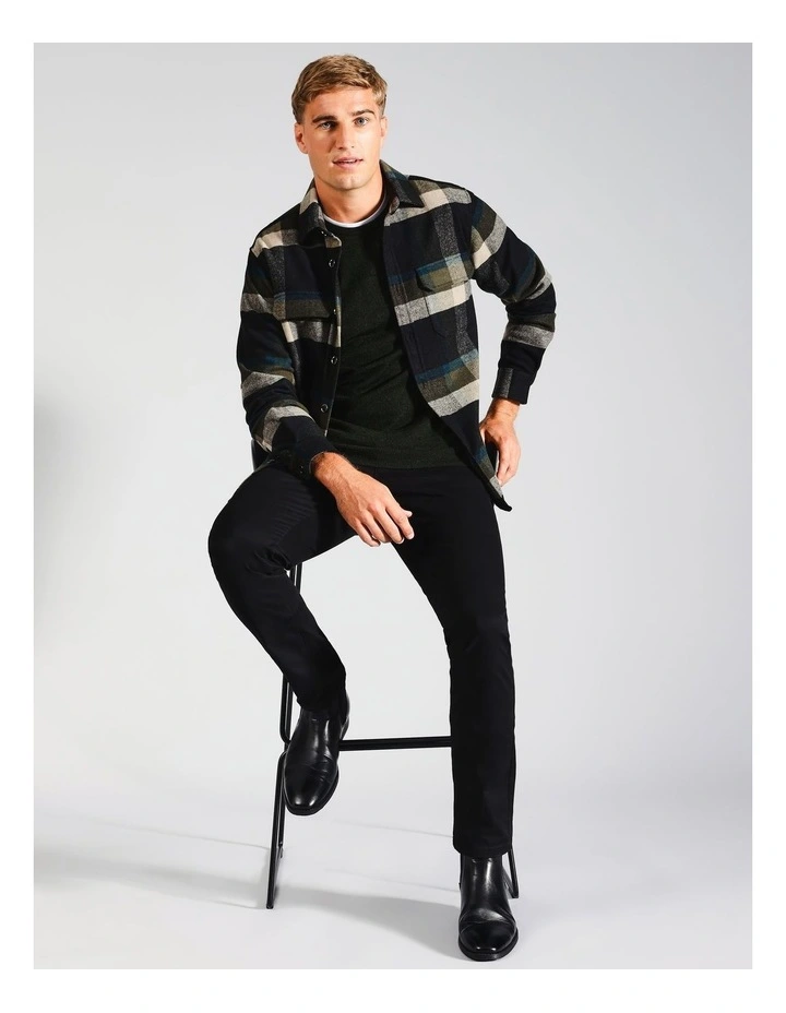 Hudson Check Long Sleeve Overshirt in Khaki