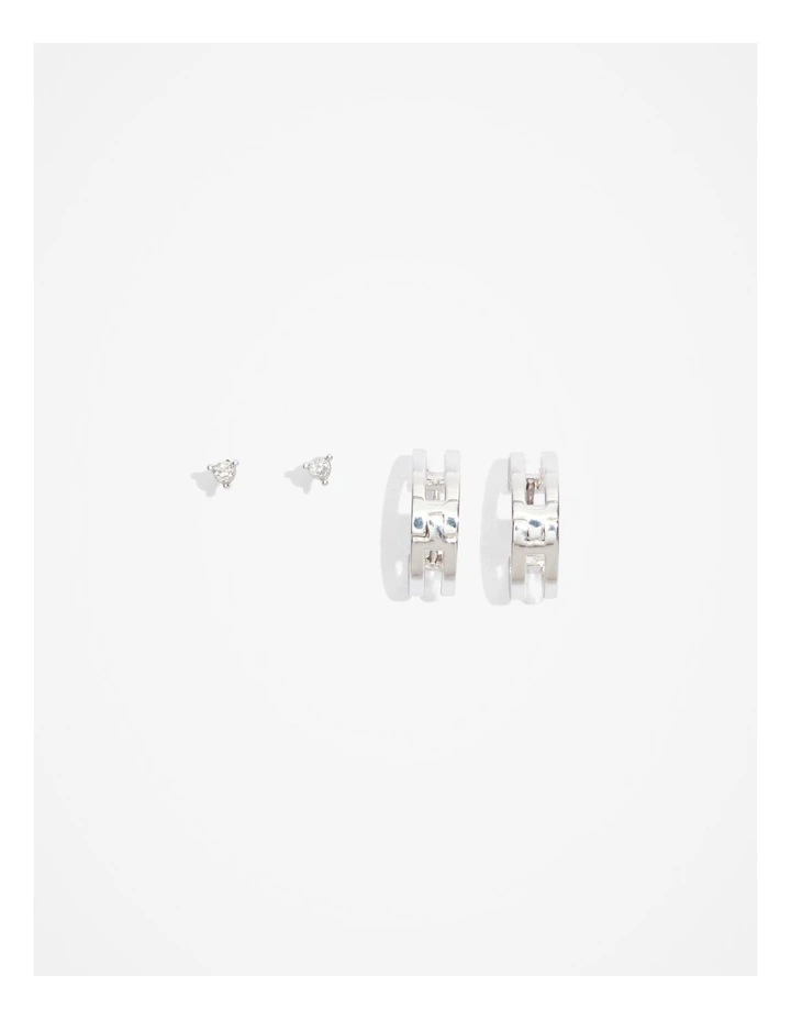 Double Hoop Stud Earring Pack of 2 in Silver
