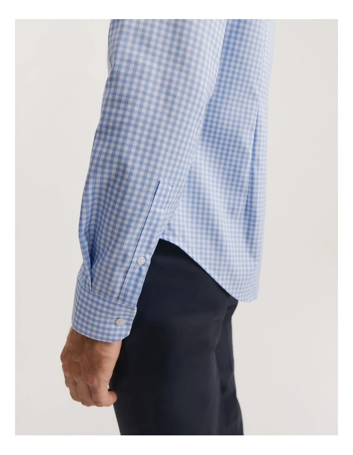 Slim Fit Gingham Travel Shirt in Pale Blue