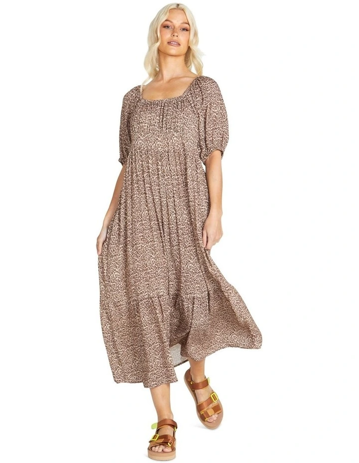 Scarlett Shirred Back Maxi Dress in Micro Leopard
