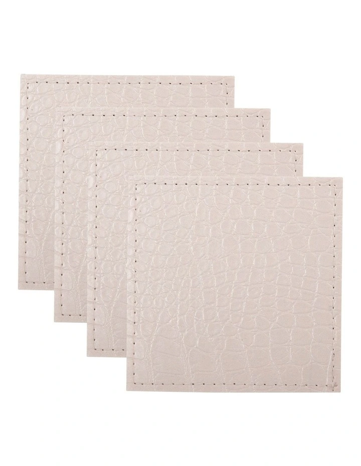 Table Accents Leather Look Alligator Coaster Set of 4 in White