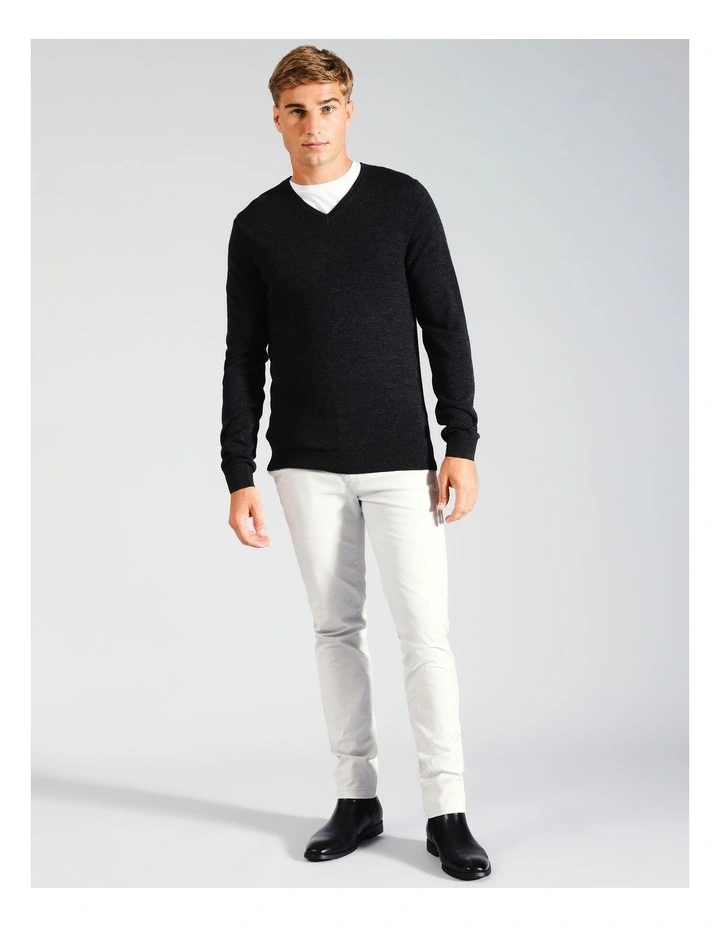 Australian Merino V-Neck Knit in Charcoal