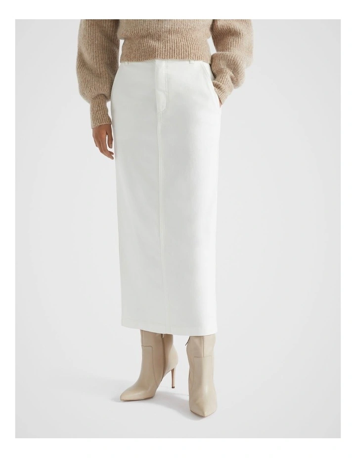 Denim Maxi Skirt in Cloud Cream