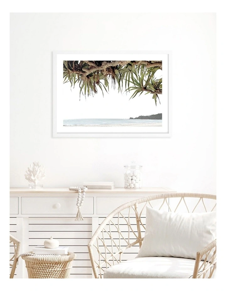 Australian Made Byron Beach View Art Print A2 in White Frame