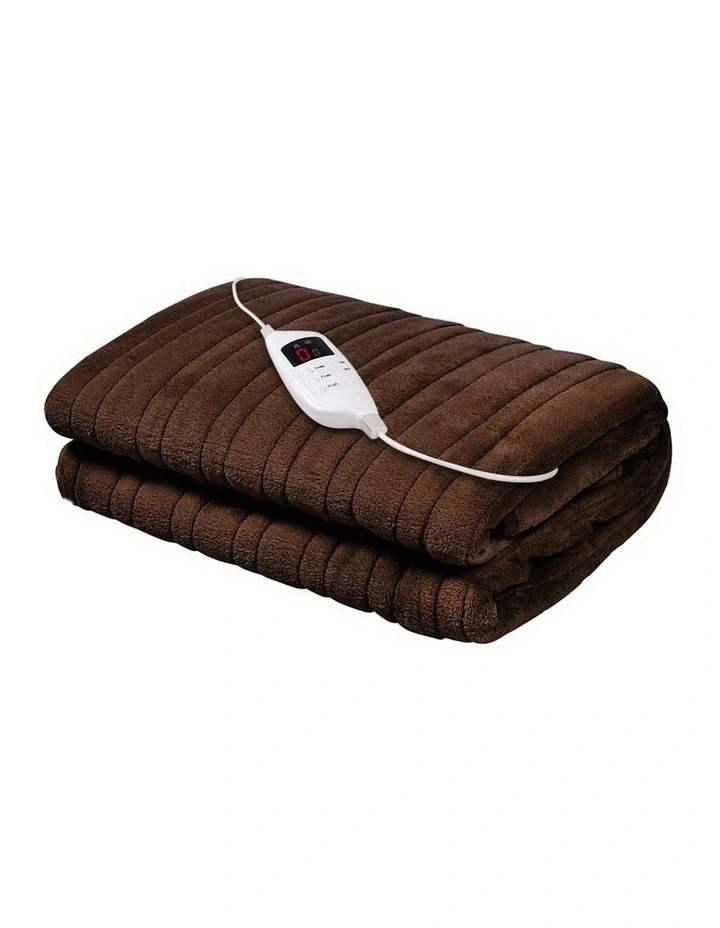 Electric Throw Rug Fleece Heated Blanket in Brown