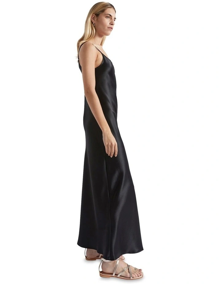 Satin Maxi Slip Dress in Black