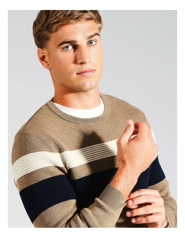 Ethan Engineered Stripe Knit in Beige