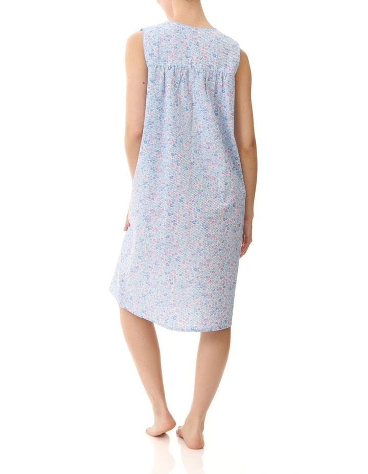Woven Sleeveless Nightie in Serena Blue/Pink