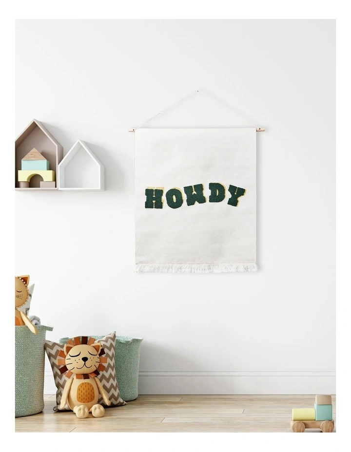 Ranch Howdy Wall Hanging 50x60cm in White/Black