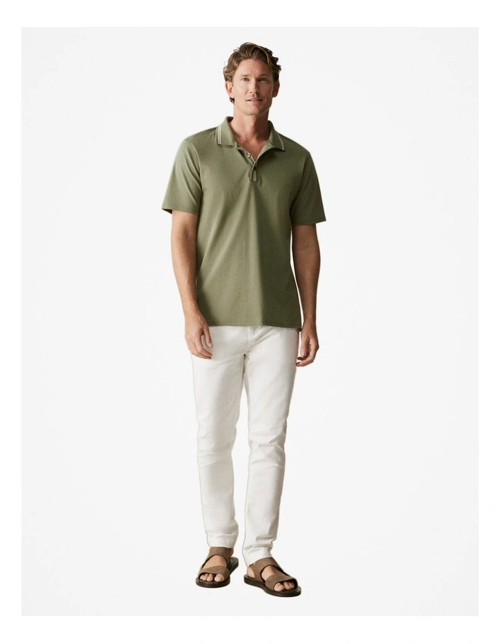 Cotton Interlock Contrast Trim Polo Shirt in Hunter Green