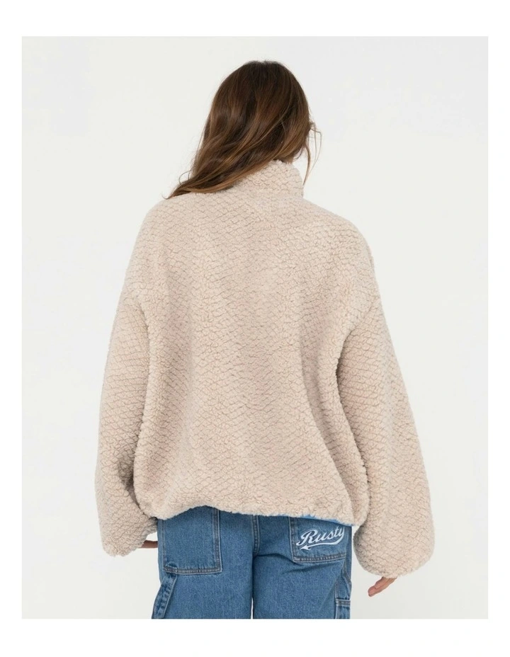 Ollie Sherpa Zip Through Fleece Jacket in Natural
