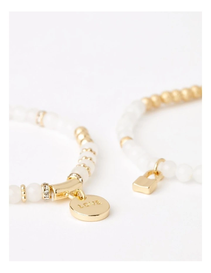 Love Stretch Bracelet Set in White/Gold