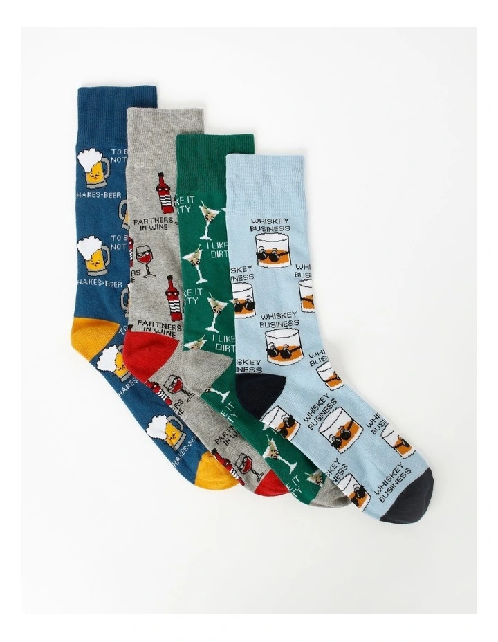 4 Pack Drinks Socks in Assorted