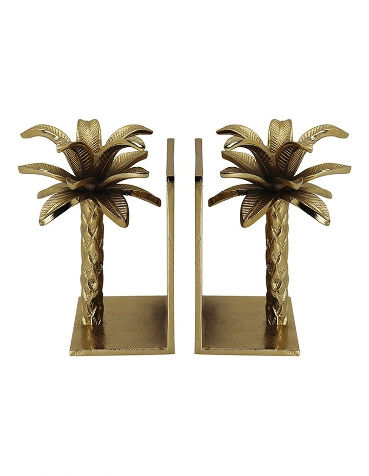 Palm Tree Brass Bookends in Brass