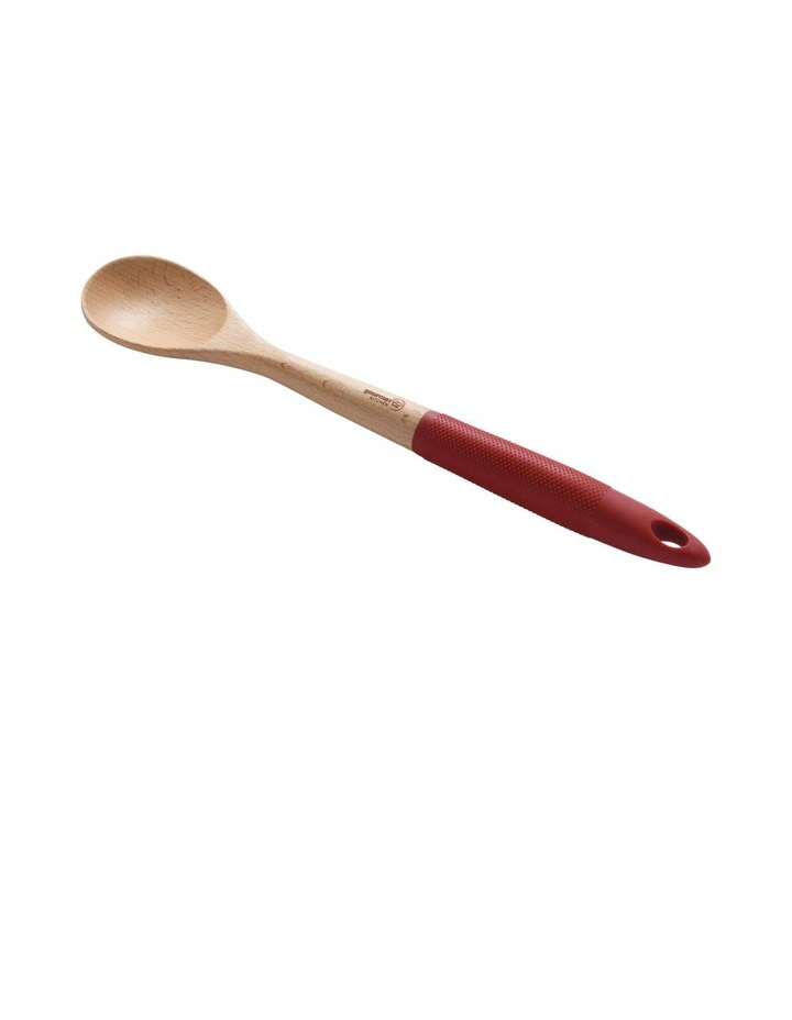 Rustic Beech Wooden Spoon with Silicone Grip 35x5.9x2.6cm in Red