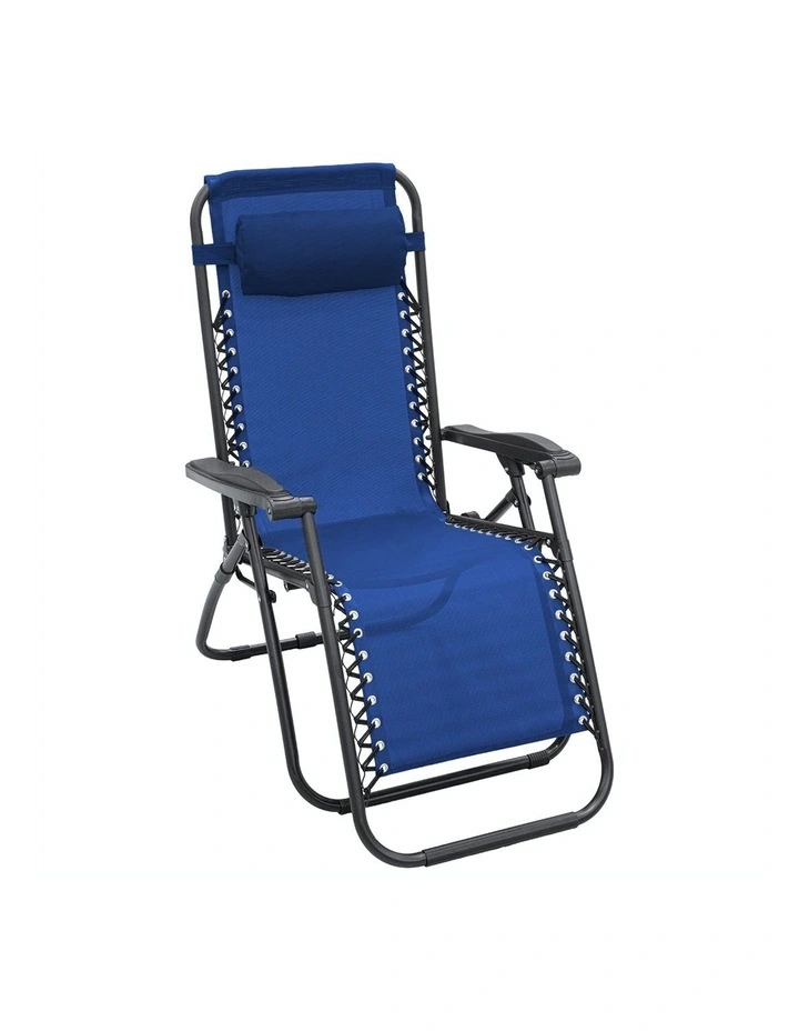 Zero Gravity Reclining Deck Lounge Sun Beach Chair Outdoor Folding Camping Blue