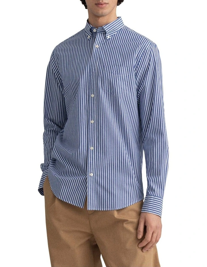 The Broadcloth Stripe Long Sleeve Shirt in Blue