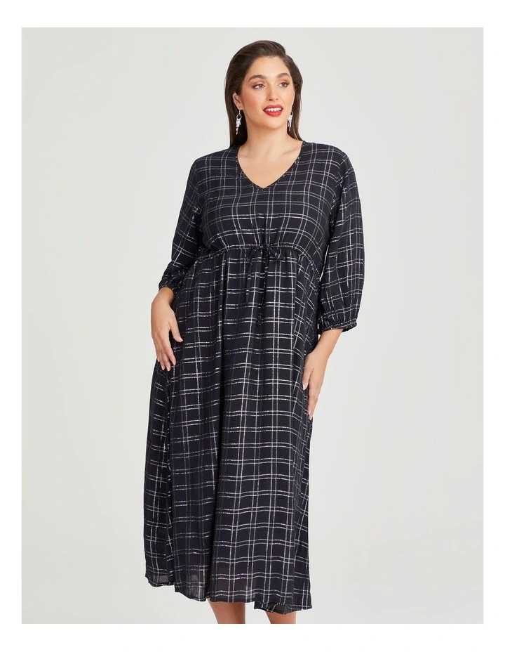 Natural Metallic Dress in Check