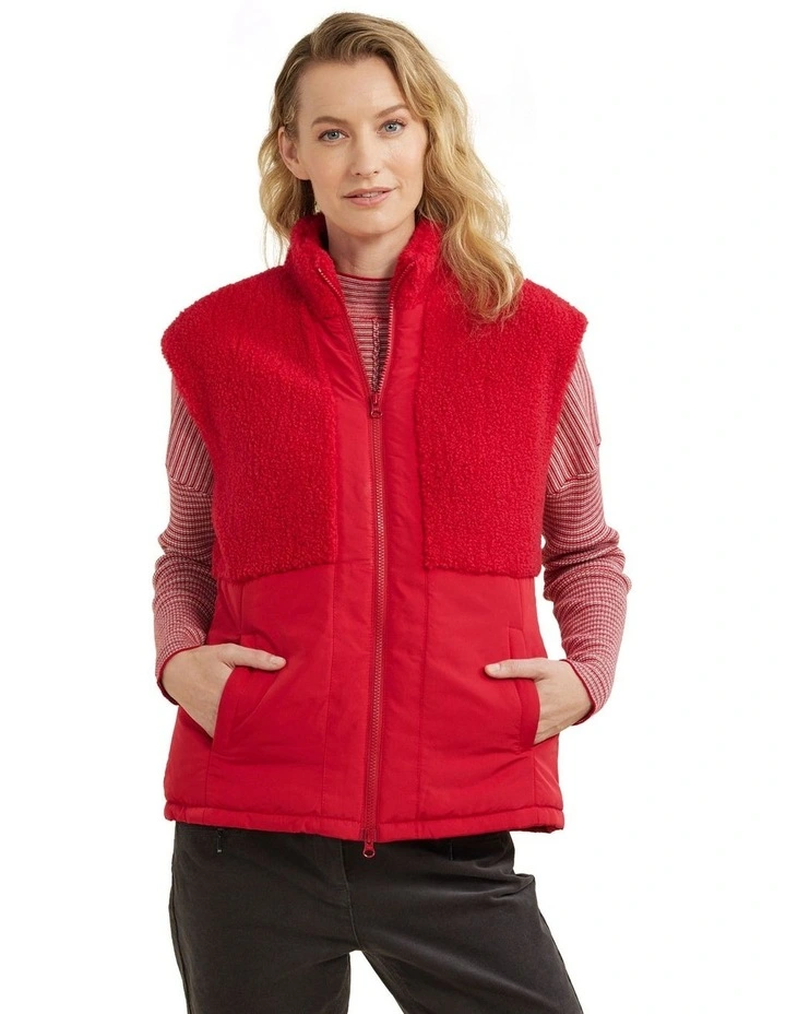 Multi Textured Vest in Rhubarb