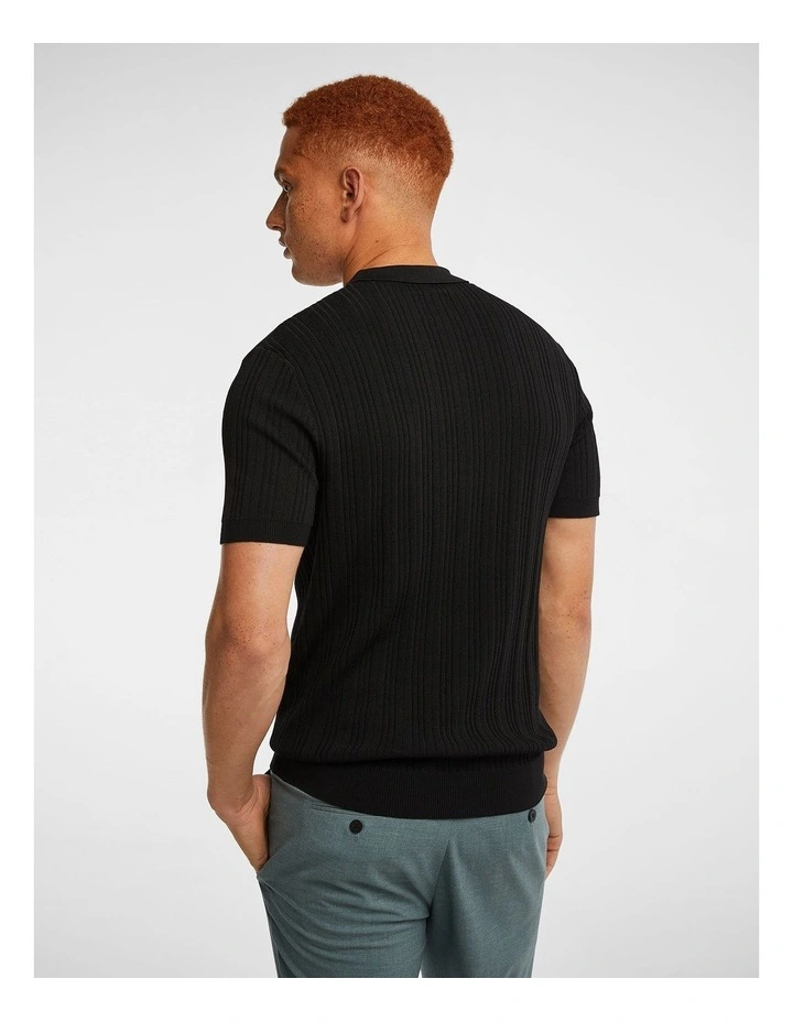 Banderas Knitted Polo Shirt in Black