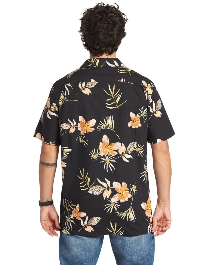 Tropical Floral Short Sleeve Shirt in Black