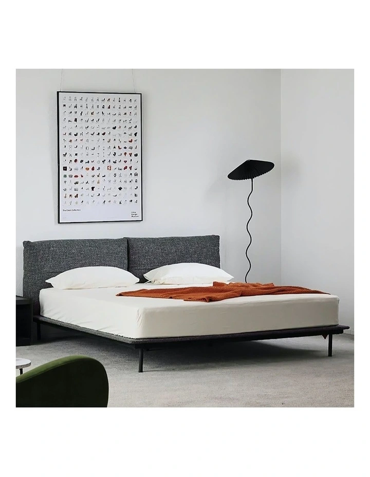Queen Size Platform Bed with Headboard Pillows in Grey