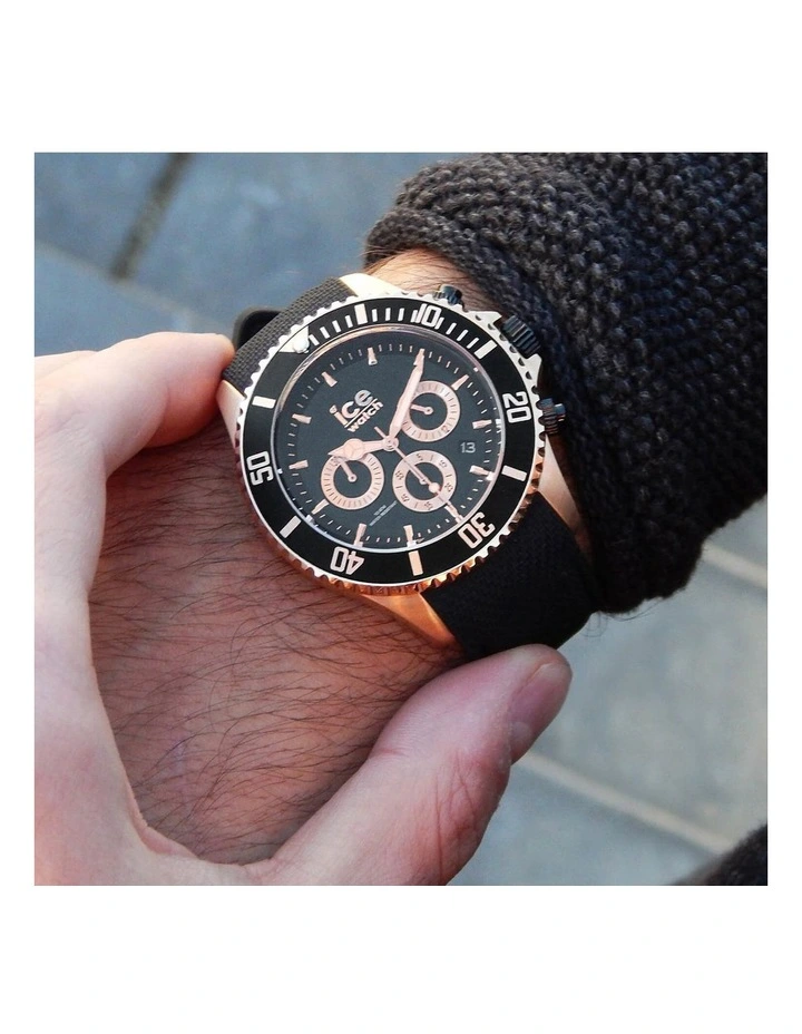 Ice Steel Rose Gold Large Black Silicone Chronograph Watch