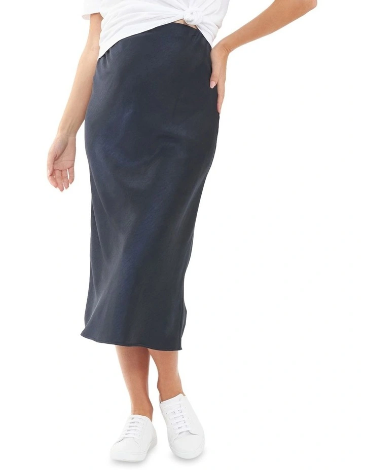 Lexie Satin Skirt in Navy